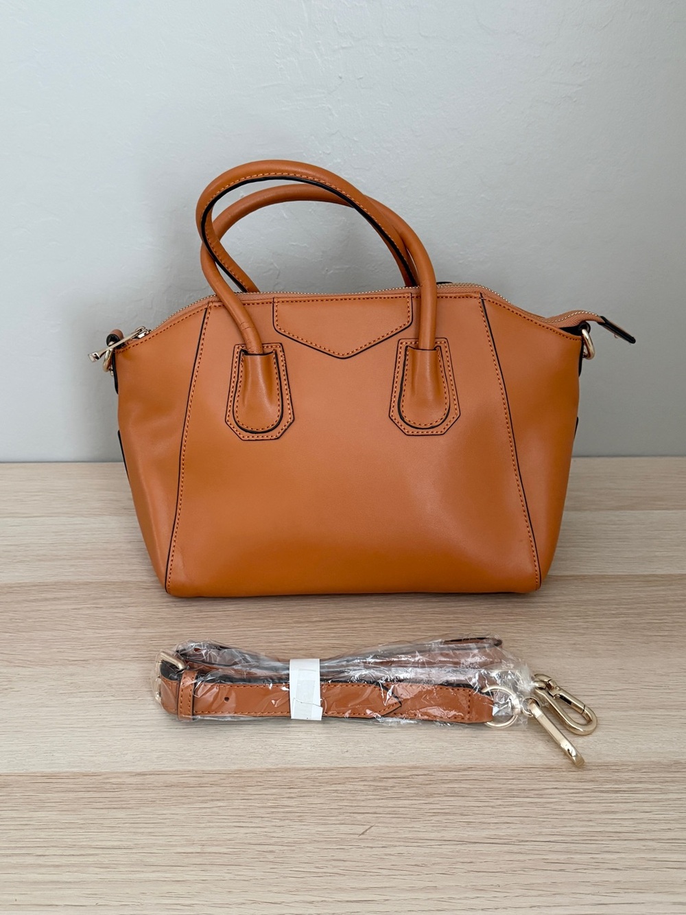 Coure & Pelle Classic Tan Satchel Genuine Leather Handbag Gold Hardware